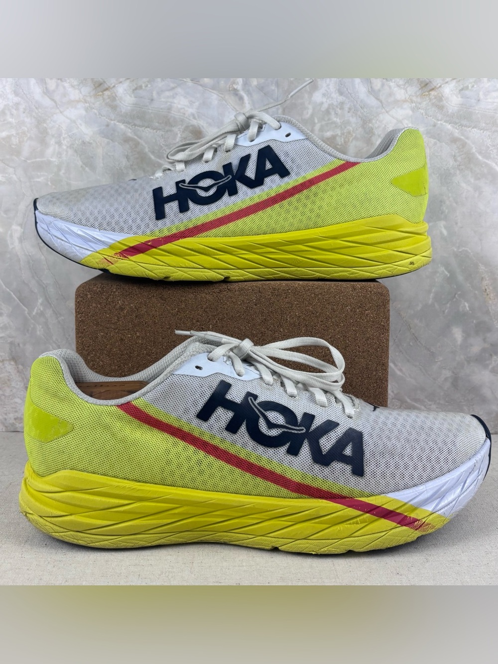 HOKA Rocket X Carbon Plate Running Shoes Men’s 10 White Yellow Racing EU44